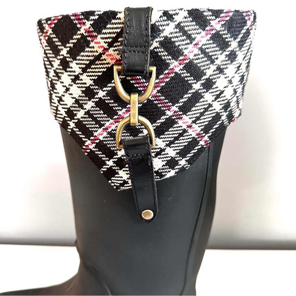 CROCS Bridle Wellie Black + Red Plaid Tall Rubber Rain Boots Size 10 Women's - Picture 6 of 10